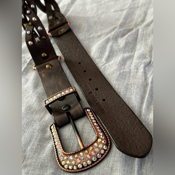 ROPER BELT Western Studded Gems Rockabilly Boho Leather Brown Distressed 26-28 - Picture 10 of 12